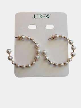 J. Crew Gold-Tone Pearl Hoop Earrings NWT